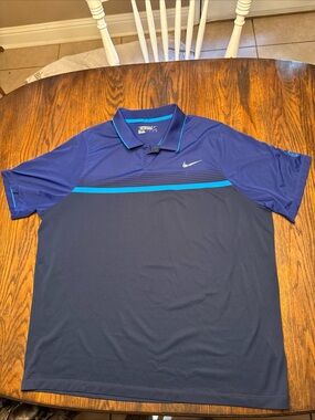 Nike Men’s Navy and Royal Blue Golf Polo with Teal Stripe